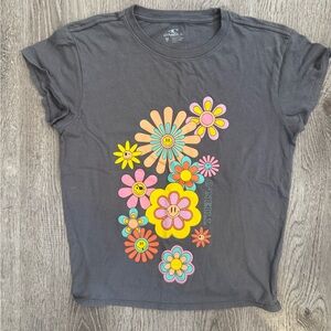 O'Neill Charcoal Tee with Vibrant Floral Accents